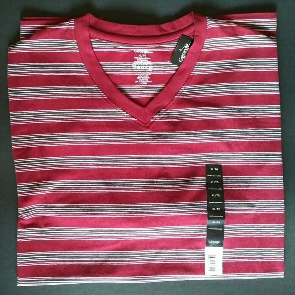 NEW Men's Burgundy & Grey Striped T-Shirt, XL